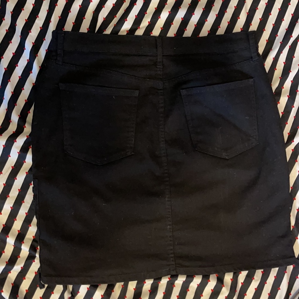 Black Denim Pencil Skirt with Lacing on Sides - Picture 2 of 4